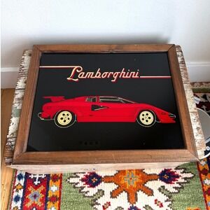Vintage Lamborghini Countach Framed Mirror Art Red Supercar 80s Decor 18x14